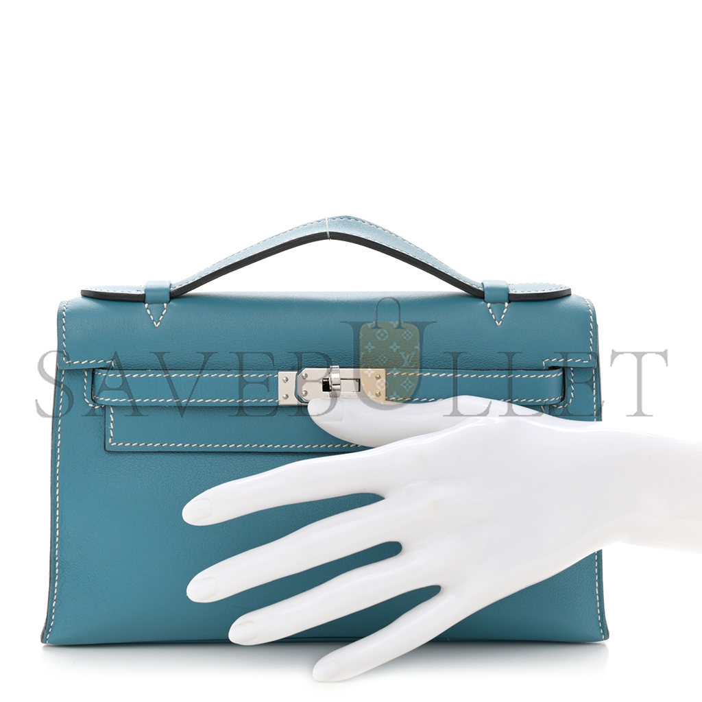 HERMÈS MASTER SWIFT KELLY POCHETTE CLUTCH BLUE JEAN (22*14*7cm) 